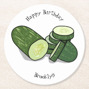 Cucumber cartoon illustration  round paper coaster