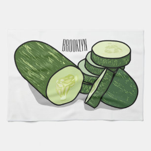 Cucumber cartoon illustration tea towel