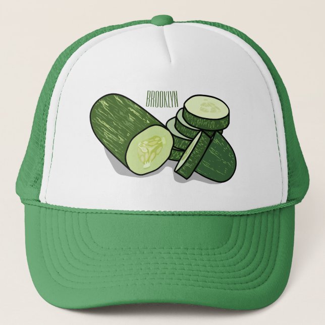 Cucumber cartoon illustration  trucker hat (Front)
