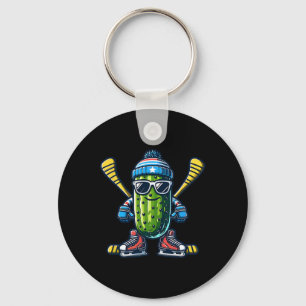 Cucumber Ice Hockey Cool Pickle Skater Key Ring