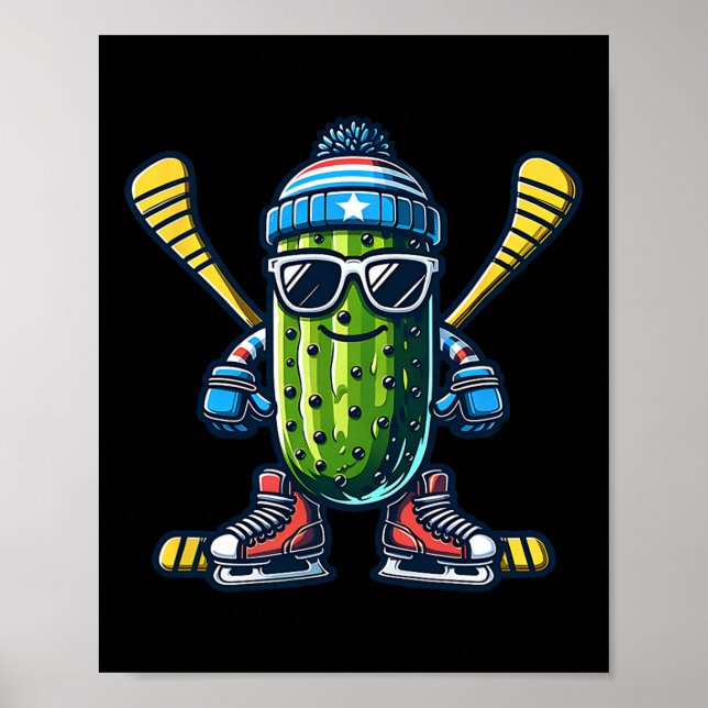 Cucumber Ice Hockey Cool Pickle Skater  Poster (Front)