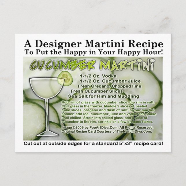 Cucumber Martini Recipe Postcard (Front)