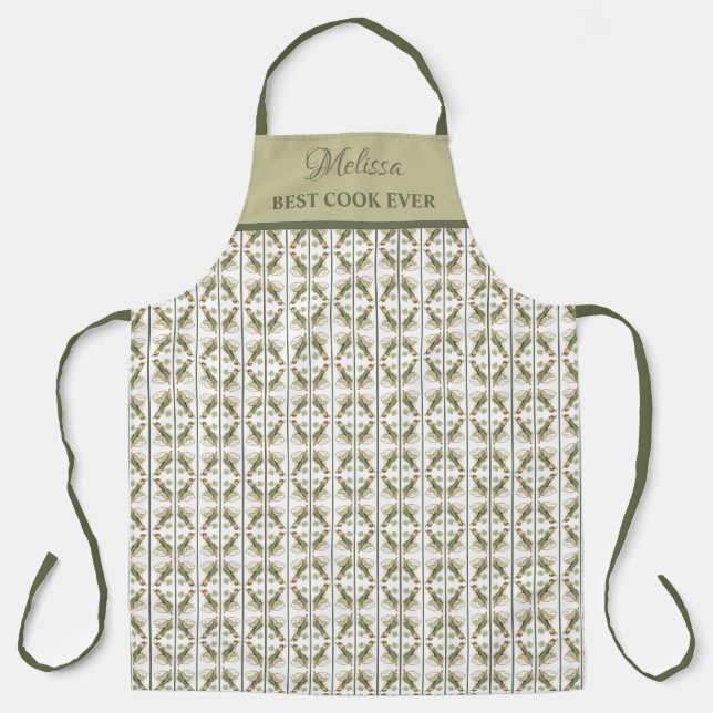 Cucumber Pattern Best Cook Ever Add Name Apron (Front)