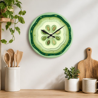 Cucumber Slice  Large Clock
