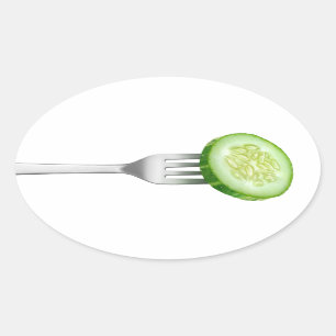 Cucumber slice on a fork oval sticker