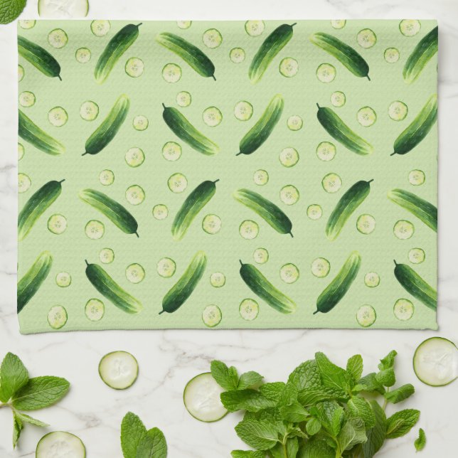 Cucumbers, cukes, green vegetables tea towel (Folded)