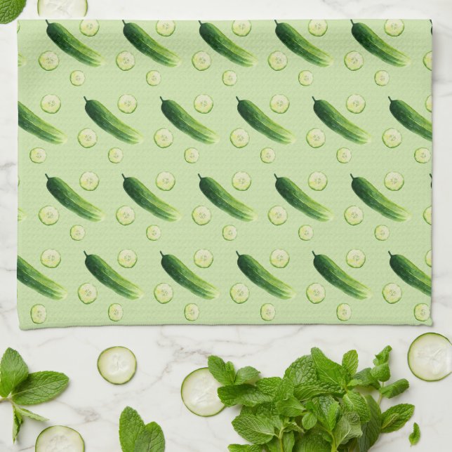 Cucumbers, cukes, green vegetables tea towel (Folded)