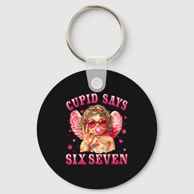 Cud Says Six Seven Funny 6-7 Meme Hand Valentines  Key Ring (Front)