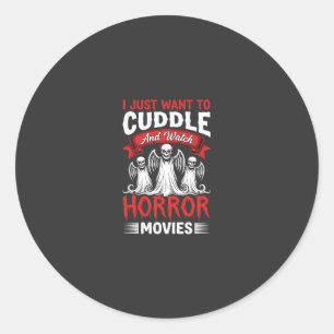 Cuddle and Watch Horror Movies Skeleton Halloween Classic Round Sticker
