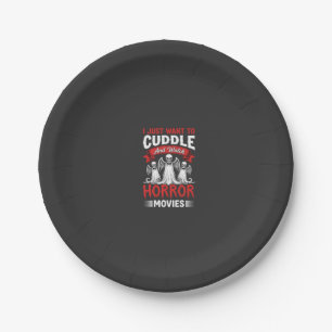 Cuddle and Watch Horror Movies Skeleton Halloween Paper Plate