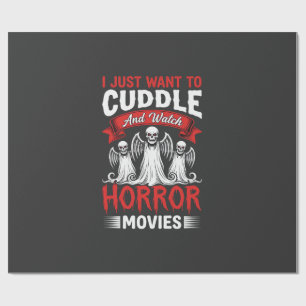 Cuddle and Watch Horror Movies Skeleton Halloween Wrapping Paper