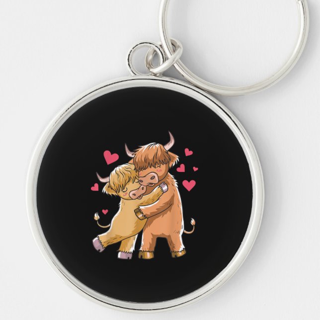 Cuddle Highland Cattle Scottish Cow Farmers Gift Key Ring (Front)