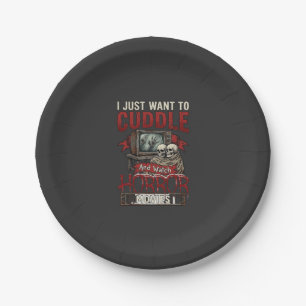 Cuddle Horror Movies Halloween Skulls Retro Tv Mon Paper Plate