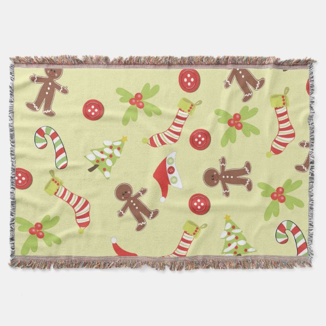 Cuddle Up Gingerbread Man Christmas Throw Blanket (Front)