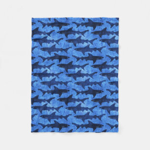 Cuddle Up with Some Sharks Funny Deep Sea Blue Fleece Blanket
