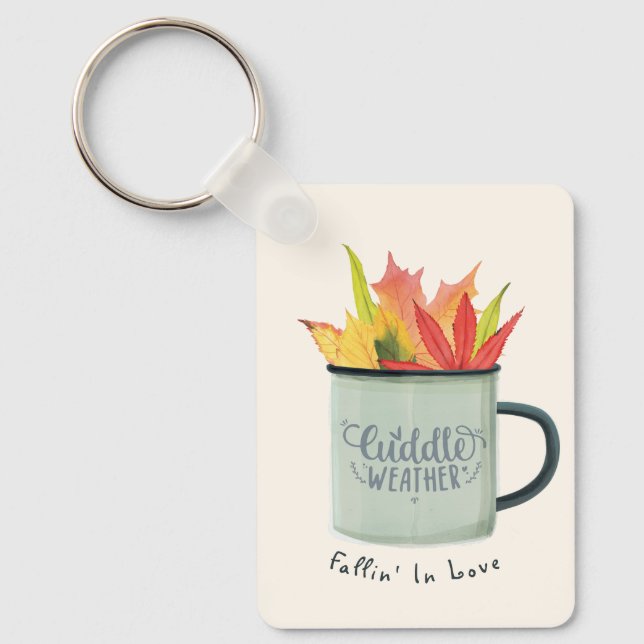 Cuddle Weather Watercolor Fall Leaves Autumn  Key Ring (Front)