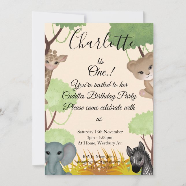 Cuddles 1st Birthday Party Invitation (Front)