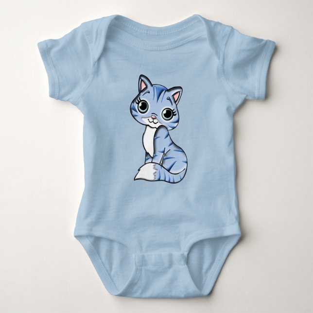 Cuddles blue kitty baby bodysuit (Front)