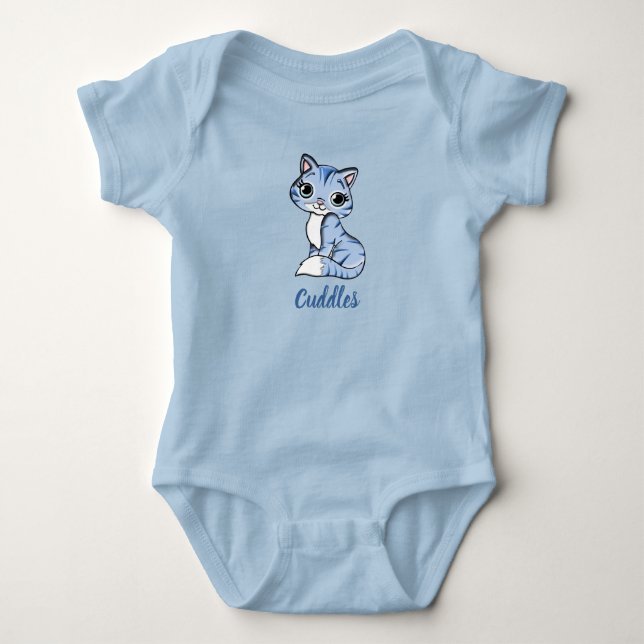 Cuddles blue kitty baby bodysuit (Front)