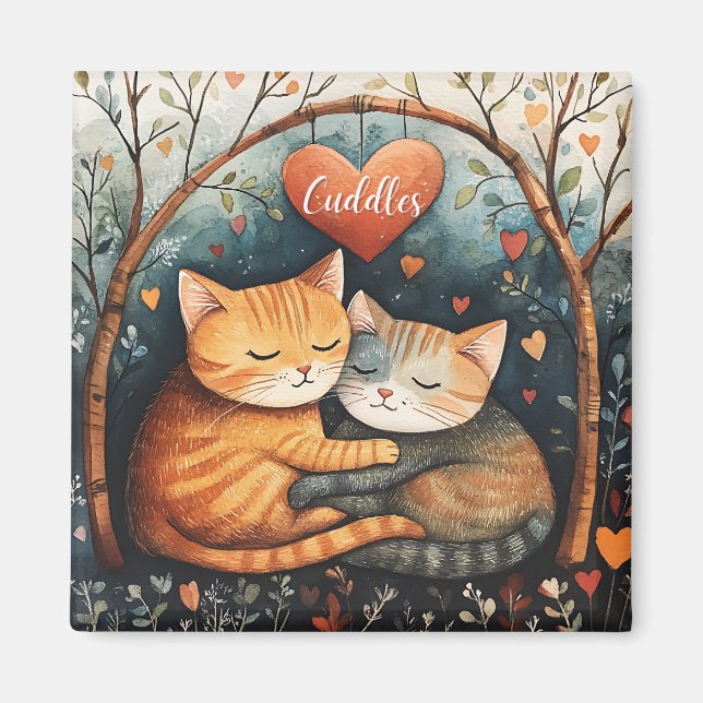 Cuddles Snuggles and Kitty Love Illustration Art Magnet (Front)