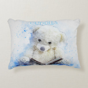 'CUDDLES' white bear throw pillow. Decorative Cushion