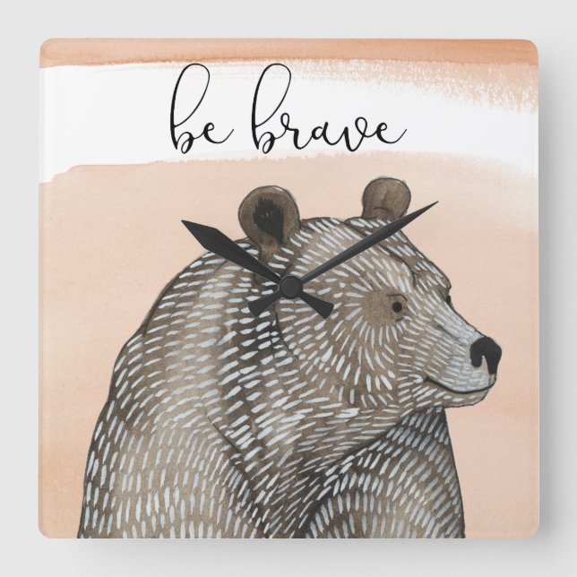 Cuddlies Bear | Be Brave Square Wall Clock (Front)
