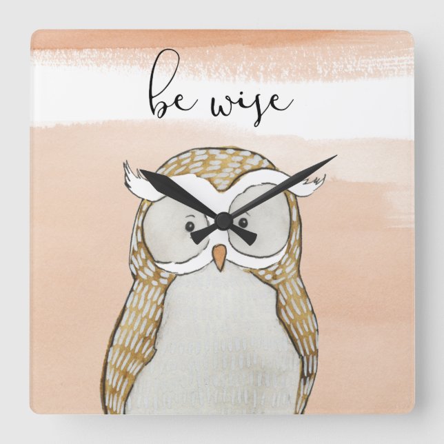 Cuddlies Owl | Be Wise Square Wall Clock (Front)