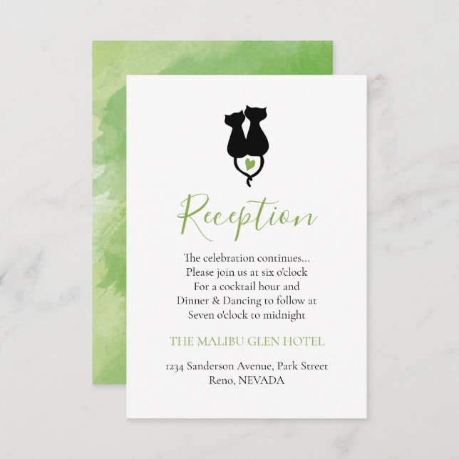 Cuddling Black Cats Loving Green Heart Reception Enclosure Card (Front/Back)