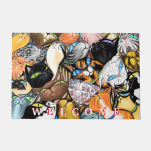 Cuddling Cats Doormat - Welcome