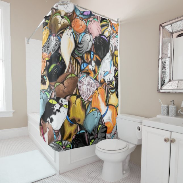 Cuddling Cats Hugs Funny Shower Curtain (In Situ)