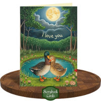 Cuddling Ducks Pond Art Loving Anniversary