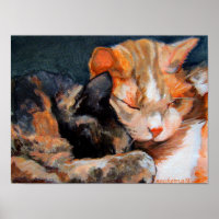 Cuddling Kittens Calico and Tan