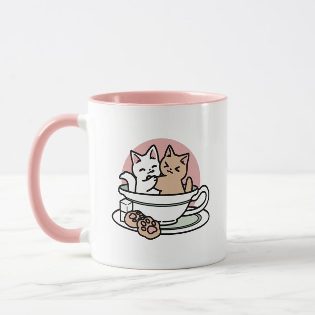 Cuddling Kitties in a Cup - Adorable Tea Time (Left)