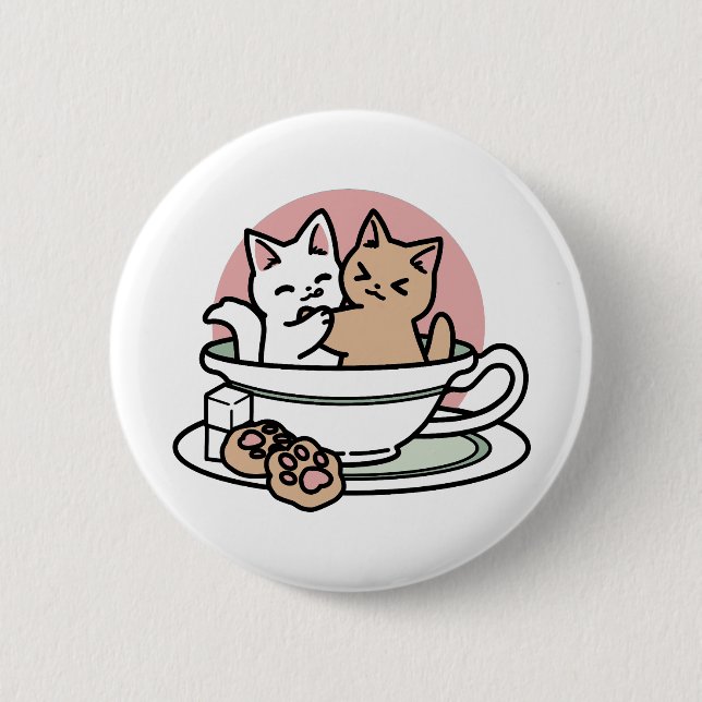 Cuddling Kitties in a Cup - Adorable Tea Time 6 Cm Round Badge (Front)