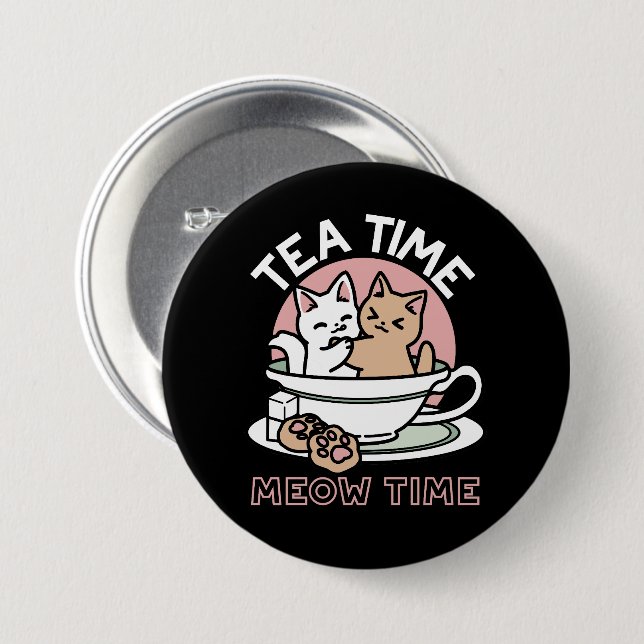 Cuddling Kitties in a Cup - Adorable Tea Time 7.5 Cm Round Badge (Front & Back)
