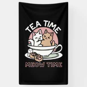 Cuddling Kitties in a Cup - Adorable Tea Time Banner