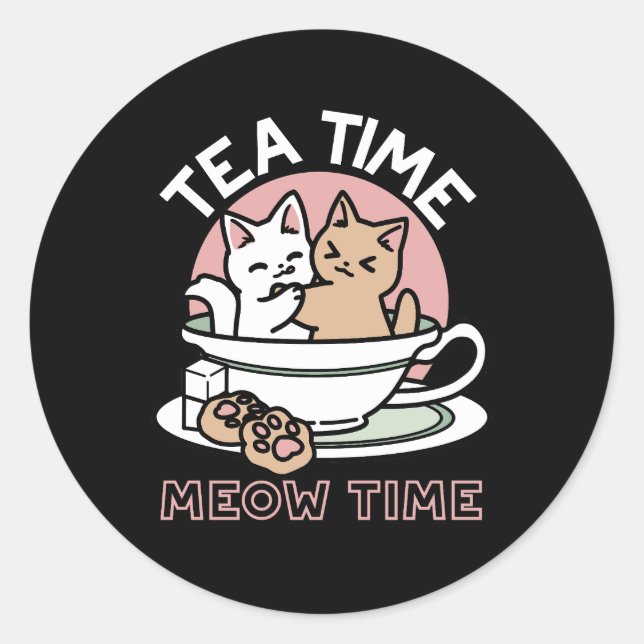 Cuddling Kitties in a Cup - Adorable Tea Time Classic Round Sticker (Front)