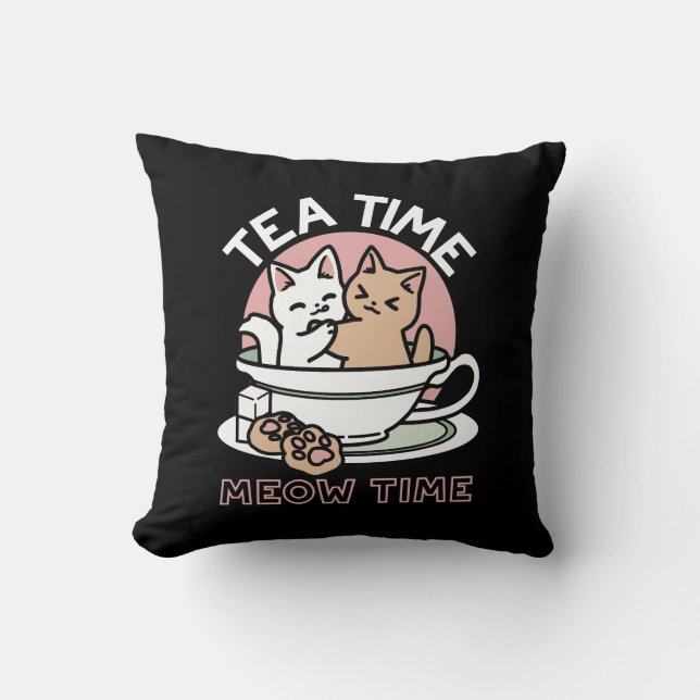 Cuddling Kitties in a Cup - Adorable Tea Time Cushion (Front)
