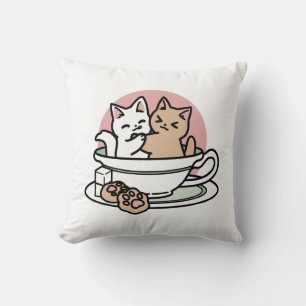 Cuddling Kitties in a Cup - Adorable Tea Time Cushion
