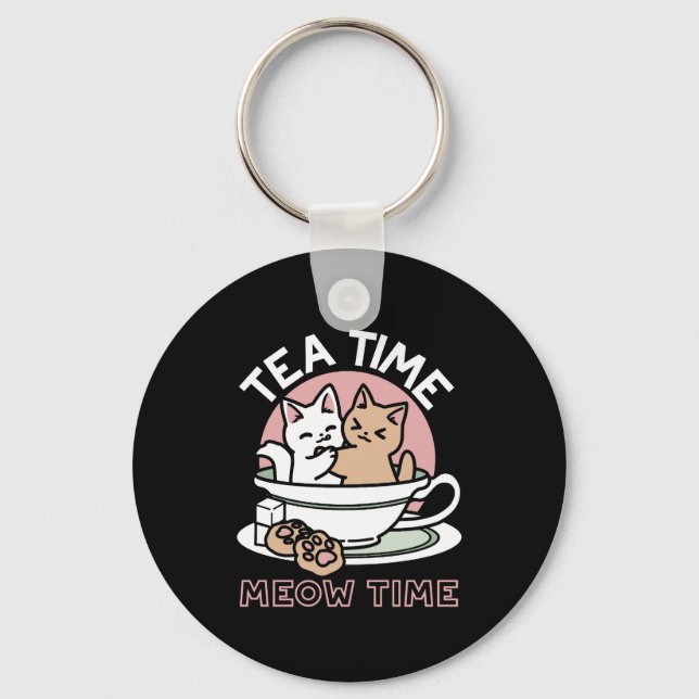 Cuddling Kitties in a Cup - Adorable Tea Time Key Ring (Front)