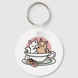 Cuddling Kitties in a Cup - Adorable Tea Time Key Ring