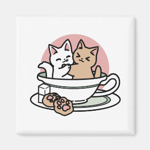 Cuddling Kitties in a Cup - Adorable Tea Time Magnet