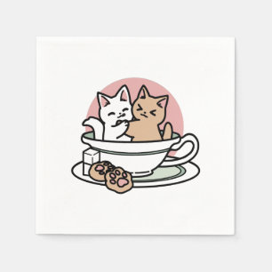 Cuddling Kitties in a Cup - Adorable Tea Time Napkin