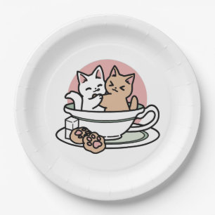 Cuddling Kitties in a Cup - Adorable Tea Time Paper Plate