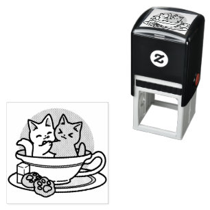 Cuddling Kitties in a Cup - Adorable Tea Time Self-inking Stamp
