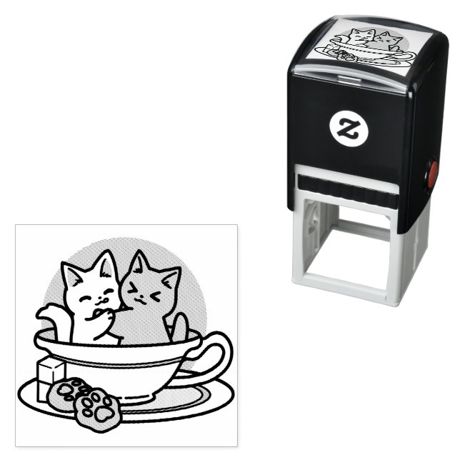 Cuddling Kitties in a Cup - Adorable Tea Time Self-inking Stamp (In Situ)
