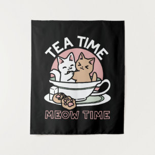 Cuddling Kitties in a Cup - Adorable Tea Time Tapestry