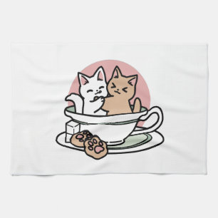 Cuddling Kitties in a Cup - Adorable Tea Time Tea Towel