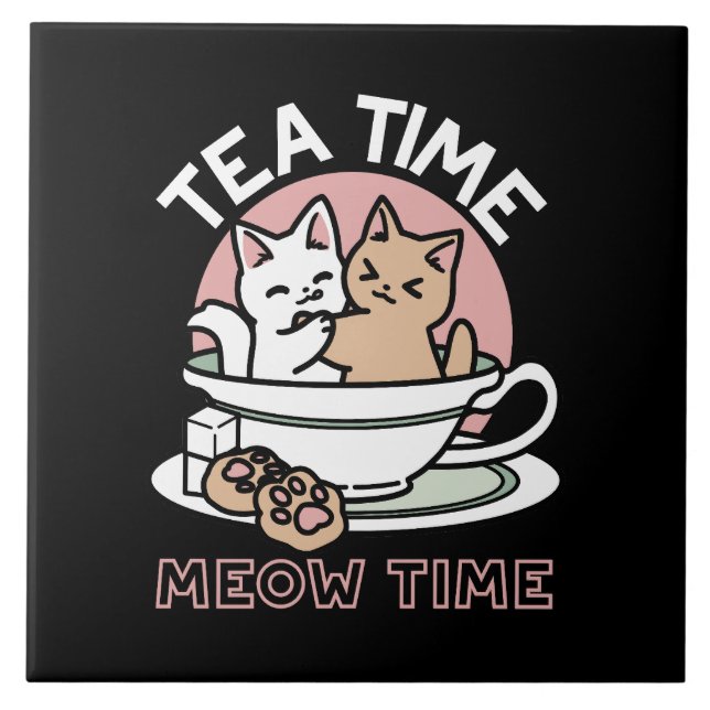 Cuddling Kitties in a Cup - Adorable Tea Time Tile (Front)