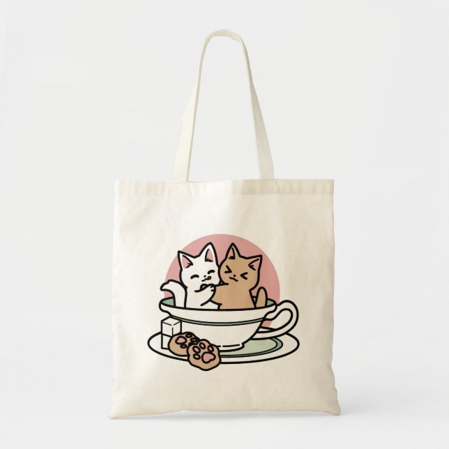 Cuddling Kitties in a Cup - Adorable Tea Time Tote Bag (Front)